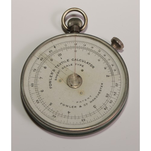 690 - A Fowler's Textile Calculator, Patent Short Scale Type, by Fowler & Co, Manchester, 8.5cm over loop;... 