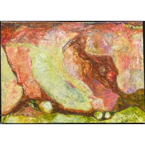 230 - Davy Moakes, ‘Pink Rock, Abstract composition’, signed, acrylic on canvas, 49.5cm x 70cm.