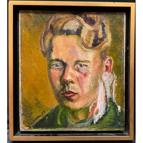 226 - Davy Moakes, Portrait of a young man, signed, dated ‘48, oil on canvas laid on panel, 27cm x 24cm;  ... 