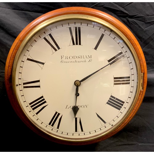 672 - A 19th century mahogany drop dial wall clock, Frodsham, Gracechurch Street London, 30cm cream dial, ... 