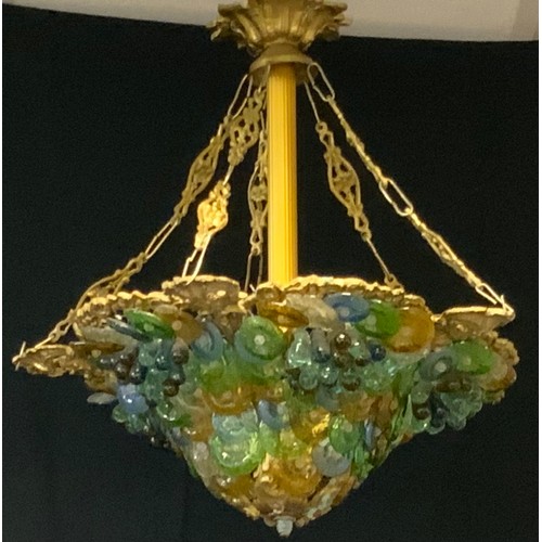 686 - A 20th century Murano glass pendant light fitting, as flowers and grapes, principally in tones of am... 