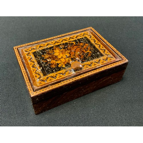 229 - A Victorian Tunbridge ware and rosewood rectangular box, hinged cover inlaid with stylised flowers, ... 