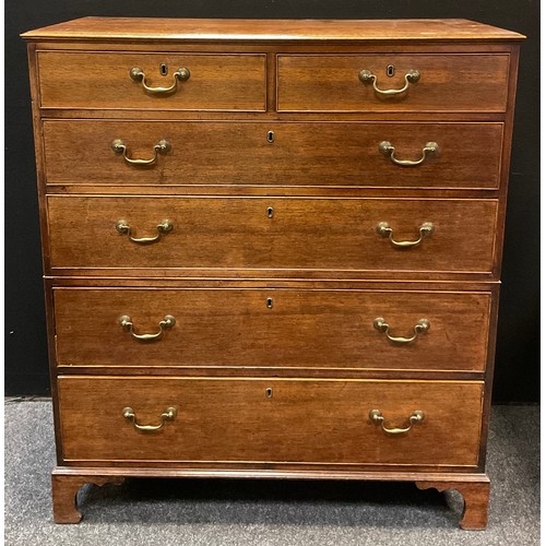 221 - A George III style oak chest, two short over four long graduated drawers, swan neck brass handles, b... 