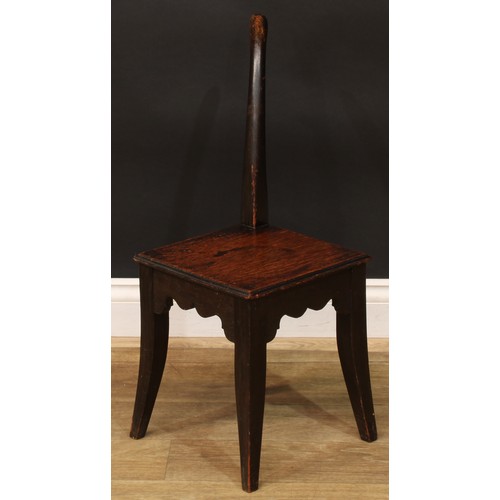 946 - A 19th century oak library step or reading stool, posted carry handle, square plateau with moulded e... 