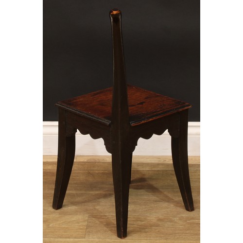 946 - A 19th century oak library step or reading stool, posted carry handle, square plateau with moulded e... 