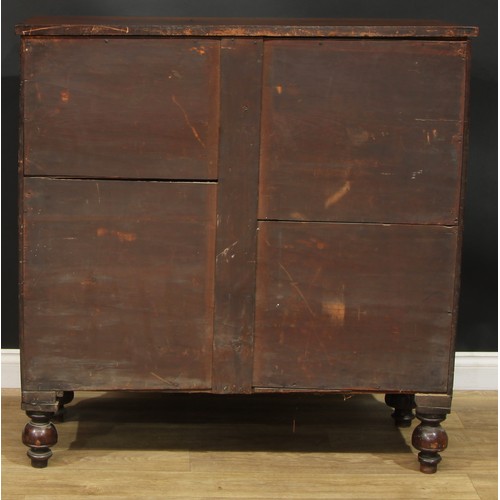 1183 - A George IV mahogany bowfront chest, slightly oversailing top above two short and three long graduat... 