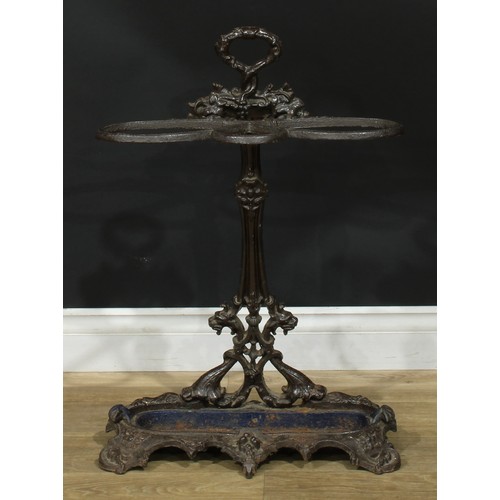 1456 - A Victorian cast iron walking stick or umbrella stand, drip tray to base, 72cm high, 50cm wide, c.18... 