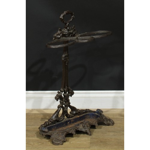 1456 - A Victorian cast iron walking stick or umbrella stand, drip tray to base, 72cm high, 50cm wide, c.18... 