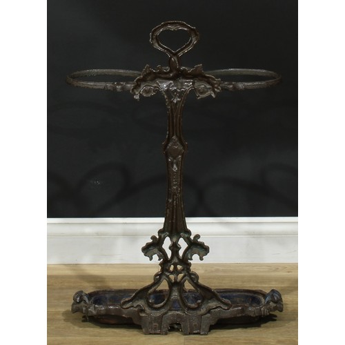 1456 - A Victorian cast iron walking stick or umbrella stand, drip tray to base, 72cm high, 50cm wide, c.18... 