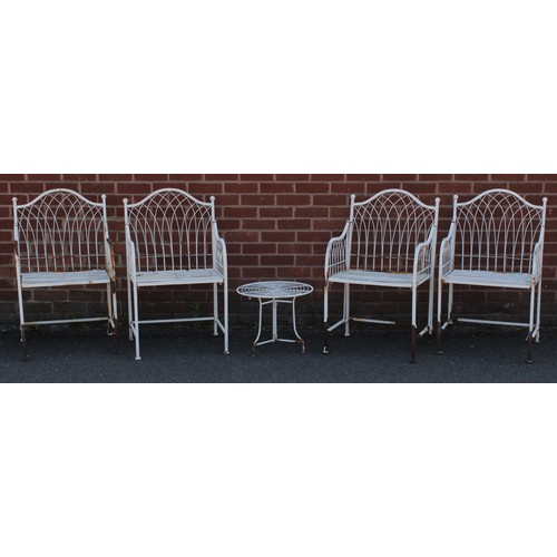 1212 - A set of four garden chairs, 92.5cm high, 54cm wide, the seat 49cm wide and 40cm deep; an occasional... 