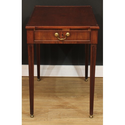 1230 - A George III mahogany silver table, angular hipped rectangular top above a cockbeaded frieze drawer,... 