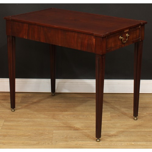 1230 - A George III mahogany silver table, angular hipped rectangular top above a cockbeaded frieze drawer,... 