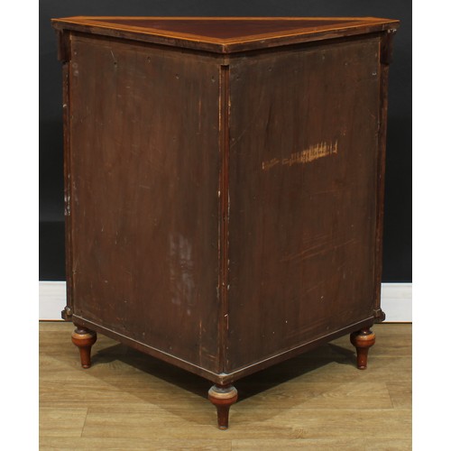 1134 - A Sheraton Revival rosewood crossbanded satinwood, mahogany and parquetry low corner vitrine, slight... 