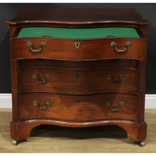 1228 - A George III mahogany serpentine secretaire chest, slightly oversailing top with moulded edge above ... 