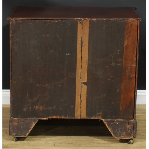 1228 - A George III mahogany serpentine secretaire chest, slightly oversailing top with moulded edge above ... 