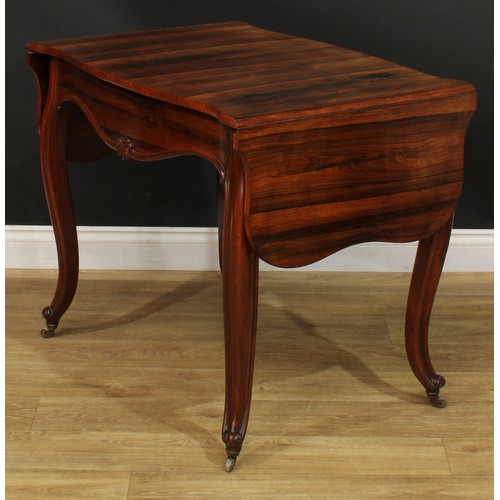 996 - A 19th century rosewood sofa table, shaped rectangular top with fall leaves above a long frieze draw... 