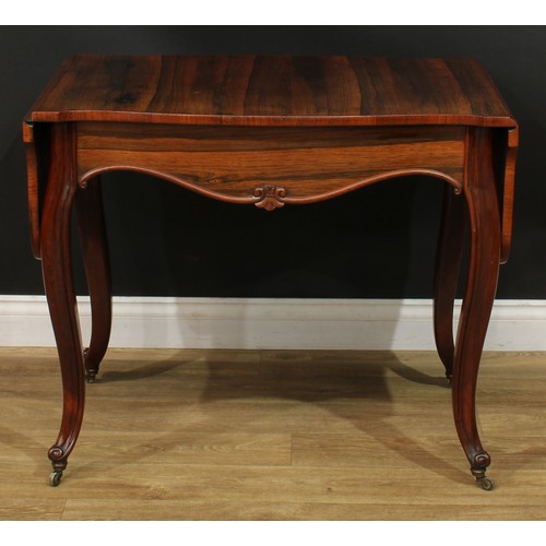 996 - A 19th century rosewood sofa table, shaped rectangular top with fall leaves above a long frieze draw... 