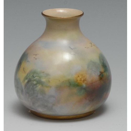 426 - A Royal Worcester ovoid vase, painted by J Flexman, signed, painted with a peacock, 7.5cm high,  pri... 