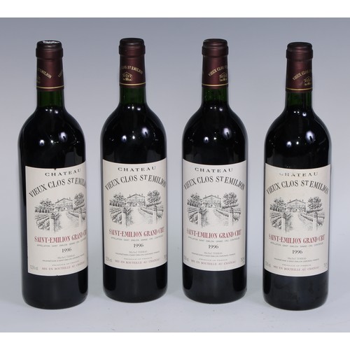 854 - Wine - four bottles, Saint Emilion Grand Cru 1996, Chateau Vieux Clos St Emilion, 12.5% vol, 750ml (... 