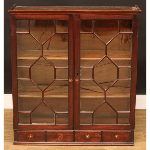 1238 - A George III mahogany wall-hanging display cabinet, moulded cornice above a pair of astragal glazed ... 