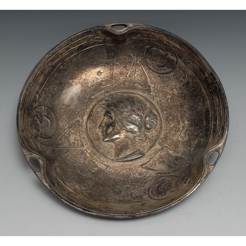 1147 - An Art Nouveau style WMF circular dish, the field centred in relief by a classical female profile, t... 