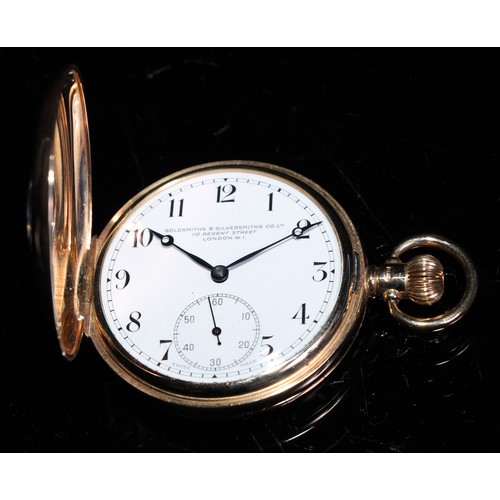 326 - A 9ct gold half hunter pocket watch, white enamel dial, Arabic numerals, subsidiary seconds dial, 7c... 