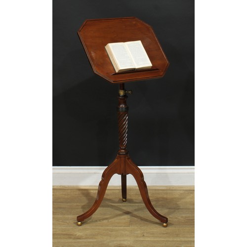 1420 - A Regency mahogany adjustable music or reading table, chamfered rectangular top with reading ledge, ... 