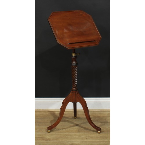 1420 - A Regency mahogany adjustable music or reading table, chamfered rectangular top with reading ledge, ... 