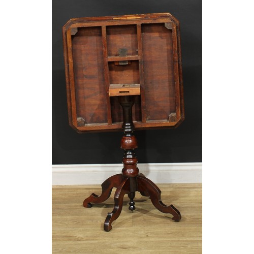 908 - A 19th century Italian Sorrento marquetry centre table, chamfered square tilting top inlaid with Sai... 