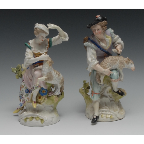 516A - A 19th century Continental porcelain figure, The Sheep Shearer and Companion, 23cm high, c.1880