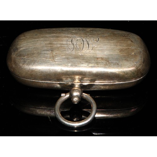 230A - An Edwardian silver rounded rectangular double sovereign case, hinged cover, pair of engine turned c... 