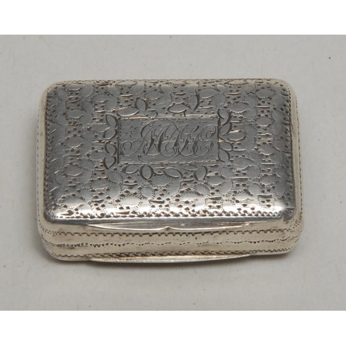 315 - A George IV silver vinaigrette, engraved with leaves, gilded interior with hinged pierced grill, 3.5... 