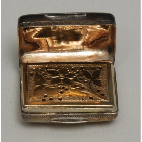 316 - A William IV silver vinaigrette, chased and engraved, vacant cartouche, gilded interior, hinged pier... 