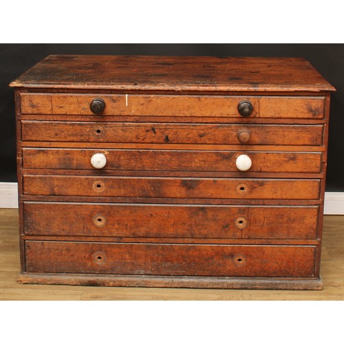 1328 - A late 19th/early 20th century pine plan chest, rectangular top above six long drawers, 84cm high, 1... 