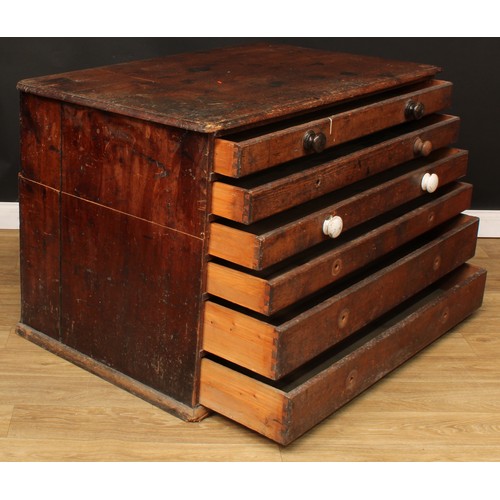 1328 - A late 19th/early 20th century pine plan chest, rectangular top above six long drawers, 84cm high, 1... 