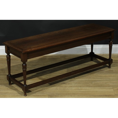 944 - A 19th century mahogany window seat, rectangular top with moulded edge, turned supports, moulded rec... 