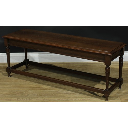 944 - A 19th century mahogany window seat, rectangular top with moulded edge, turned supports, moulded rec... 