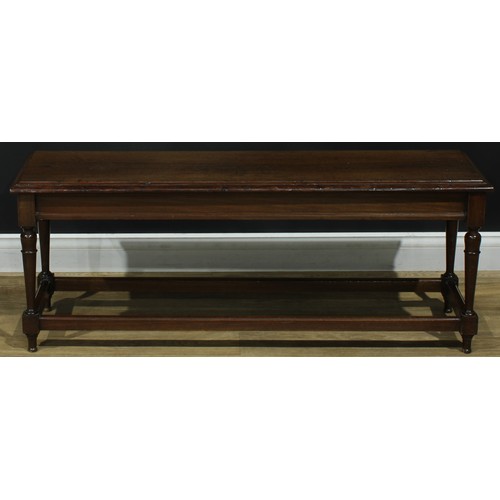 944 - A 19th century mahogany window seat, rectangular top with moulded edge, turned supports, moulded rec... 