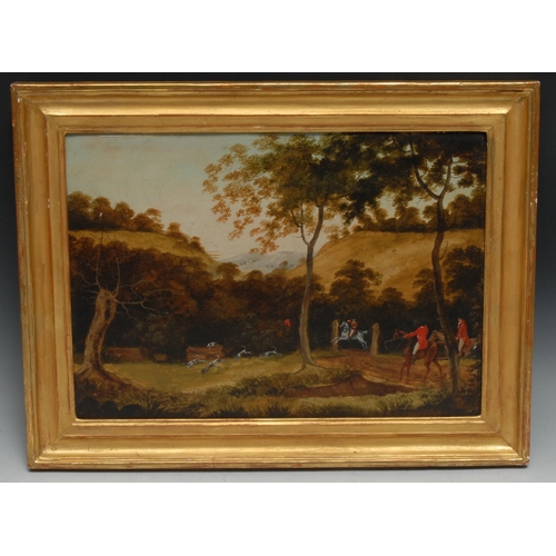 632 - English School (19th century)
A set of three, Hunting Scenes
oil on metal panel, 26.5cm x 38cm