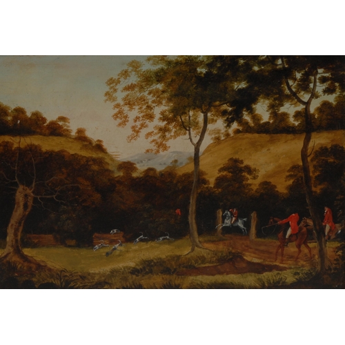 632 - English School (19th century)
A set of three, Hunting Scenes
oil on metal panel, 26.5cm x 38cm