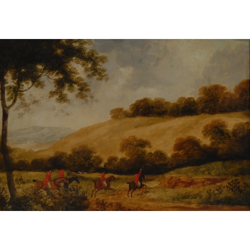 632 - English School (19th century)
A set of three, Hunting Scenes
oil on metal panel, 26.5cm x 38cm