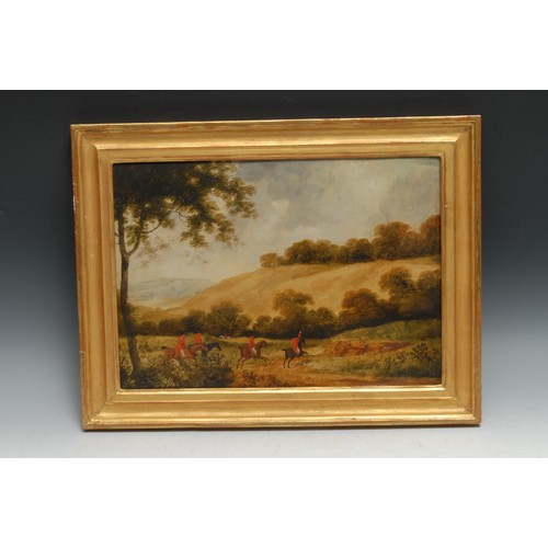 632 - English School (19th century)
A set of three, Hunting Scenes
oil on metal panel, 26.5cm x 38cm