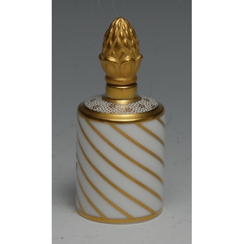 496 - A Lynton porcelain barrel-shaped scent bottle, painted by Stefan Nowacki, monogrammed, with Melbourn... 