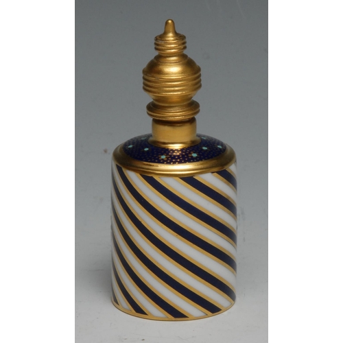 495 - A Lynton porcelain barrel-shaped scent bottle, painted by Stefan Nowacki, monogrammed, with a still ... 