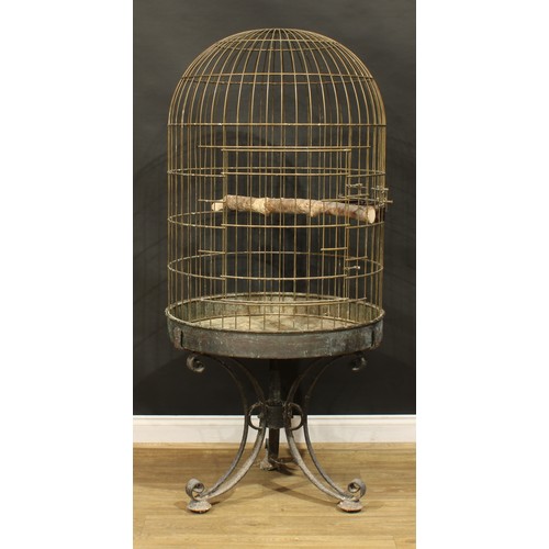 1450 - A substantial German brass birdcage or aviary, EZ Dieter Winkle Goeppingen, wrought stand, 172cm hig... 