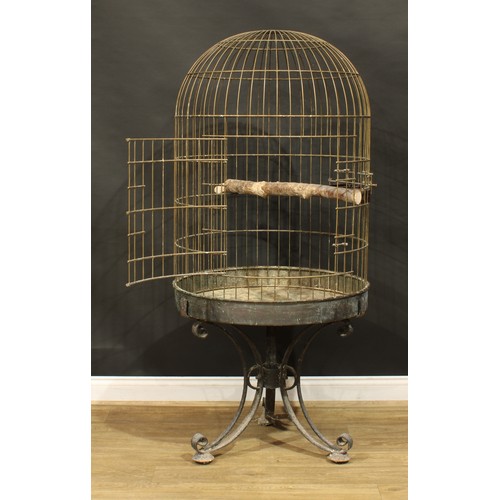 1450 - A substantial German brass birdcage or aviary, EZ Dieter Winkle Goeppingen, wrought stand, 172cm hig... 