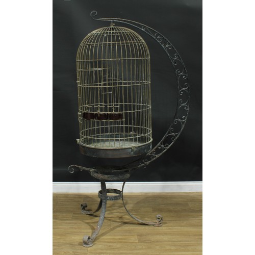 1449 - A substantial German brass birdcage or aviary, EZ Dieter Winkle Goeppingen, wrought C-frame stand, 1... 