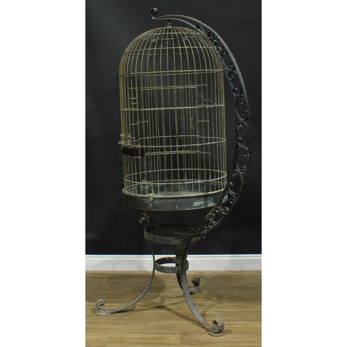 1449 - A substantial German brass birdcage or aviary, EZ Dieter Winkle Goeppingen, wrought C-frame stand, 1... 