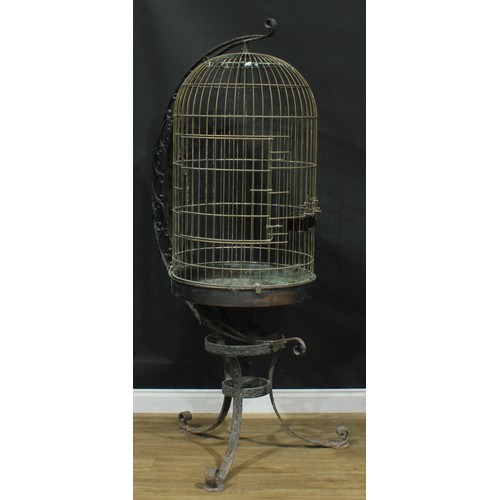 1449 - A substantial German brass birdcage or aviary, EZ Dieter Winkle Goeppingen, wrought C-frame stand, 1... 