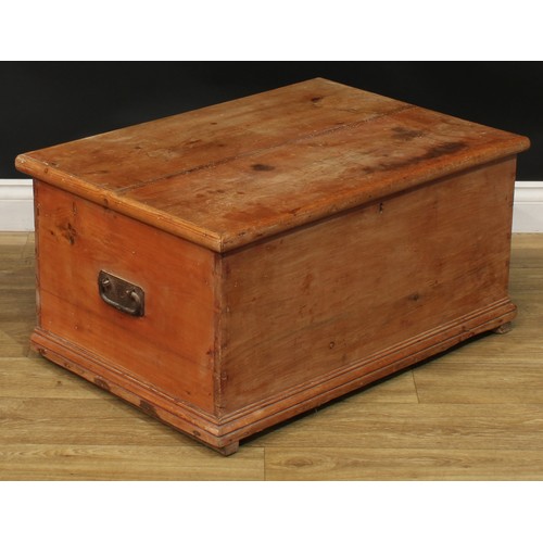 1004 - A 19th century vernacular pine blanket chest, hinged top enclosing a till, carry handles to sides, s... 